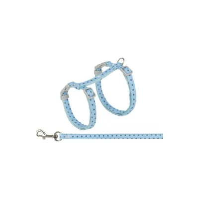 Шлея для котів Trixie з повідцем принт гороховий нейлон 28-45 см/10 мм 1.2 м блакитна (4011905571782)