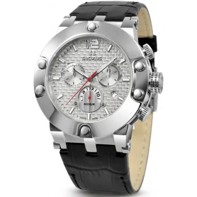 Наручний годинник Seculus 4490.2.503 white, ss, black leather