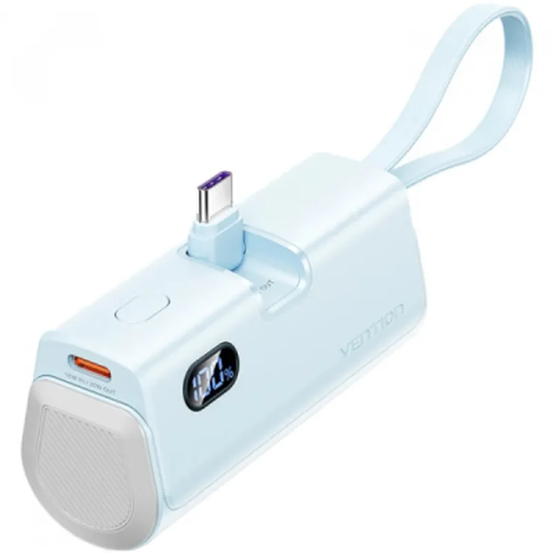 Батарея універсальна Vention 4800mAh 22,5W PD, USB-C In/Out, LED display, with built-in USB-C cable Blue (FHQL0)