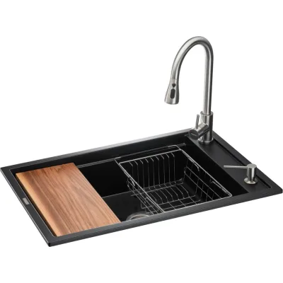 Мийка кухонна GRANADO Basic Artes black shine (+ змішувач Campo LUX inox + дозатор Redondo inox + коши (ksg1101)