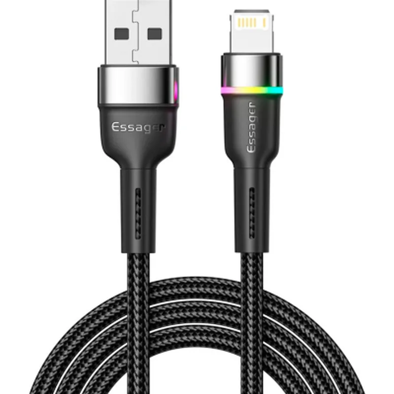 Дата кабель USB 2.0 AM to Lightning 2.0m 2.4A LED black Essager (EXCL-XCDA01)