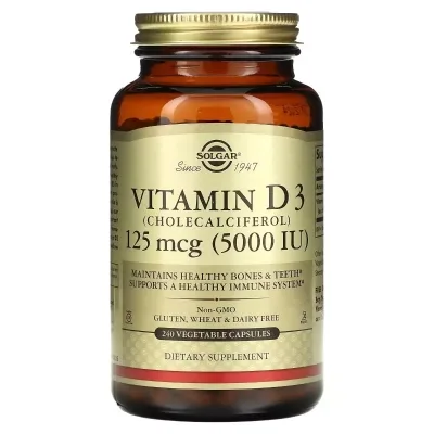 Вітамін Solgar Вітамін D3, 125 мкг (5000 МО), Vitamin D3 (Cholecalciferol), 240 вегетаріанс (SOL-03314)