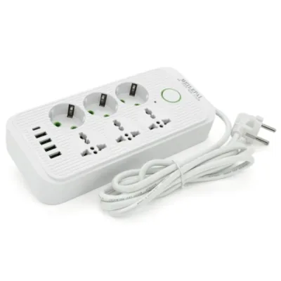 Мережевий фільтр живлення Voltronic F07U, 6 роз (3 EU+3 Universal), 4USB White (F07U-White)