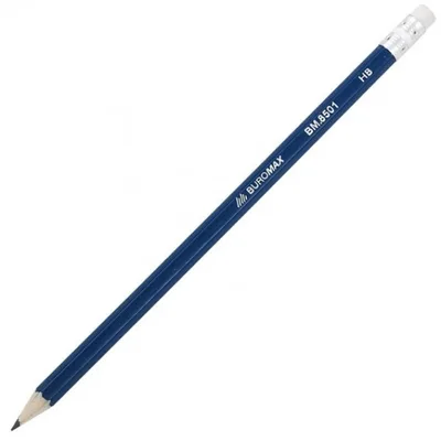 Олівець графітний Buromax НВ, with eraser, assorted colors, tube (BM.8501)