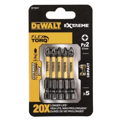 Набір біт DeWALT IMPACT TORSION, ударні, Pozidriv, Pz2, L=57 мм, 5 шт (DT7391T)