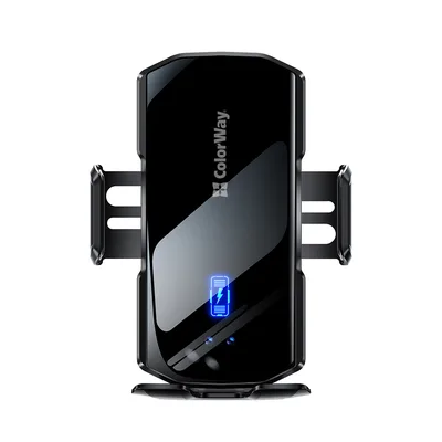 Універсальний автотримач ColorWay FlameGrip, автозажим, Wireless Charger 15W Black (CW-CHAW070Q-BK)