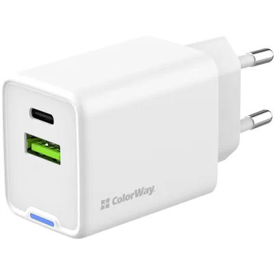 Зарядний пристрій ColorWay C101E GaN Mini 45W PD PPS USB-C + USB-A QC4.0 white (CW-CHS060PD-WT)