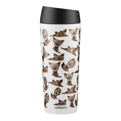 Термокружка Ardesto Coffee Time Animals Yorkie 450мл, нержавіюча сталь, сіро-бежевий (AR2645YT)