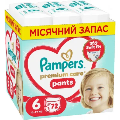 Підгузки Pampers Premium Care Pants Розмір 6 (13-19 кг) 72 шт (8006530320139)