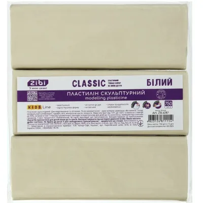 Пластилін ZiBi KIDS Line -2 скульптурний CLASSIC білий, 750 г (ZB.6287)