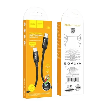 Дата кабель USB-C to USB-C 1.0m Wind 60W X89 black HOCO (6931474784384)