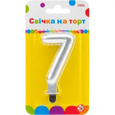 Свічка Maxi срібляста двостороння "7" у вигляді надувної кульки висотою 7,62 см (MX622095S-7)