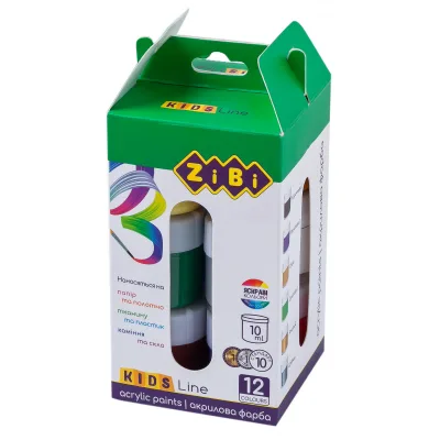 Акрилові фарби ZiBi KIDS Line 12 кольорів по 10мл (ZB.6662)