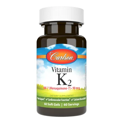 Вітамін Carlson Вітамін K2, MK-7, 90 мкг, Vitamin K2 as MK-7, 60 желатинових (CL10710)
