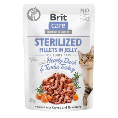 Вологий корм для кішок Brit Care Cat pouch для стерилізованих 85 г (качка та індичка в желе) (8595602540549)