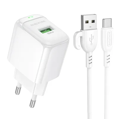 Зарядний пристрій BOROFONE 1xUSB QC3.0 18W + cable UAB-A to USB-C BAS42A white (6941991113802)