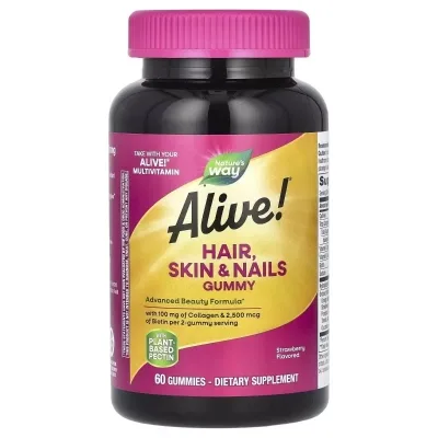 Вітамін Nature's Way Здоров'я волосся, шкіри та нігтів, смак полуниці, Alive! Hair, Skin (NWY-11534)