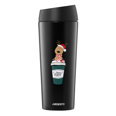 Термокружка Ardesto Coffee Time Reindeer 450мл, нержавіюча сталь, чорний (AR2645RN)