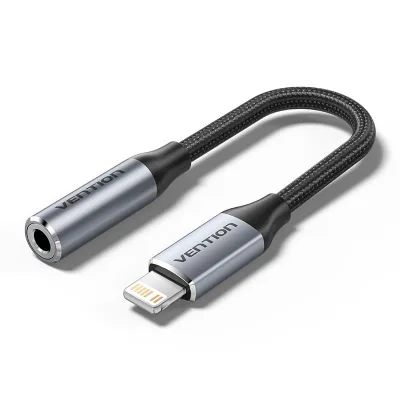 Перехідник Lightning to 3.5mm 0.1m cotton braided aluminum gray Vention (BMBHA)