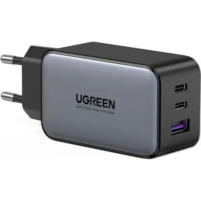 Зарядний пристрій Ugreen 2xUSB-C + 1xUSB 65W GaN gray (10335)