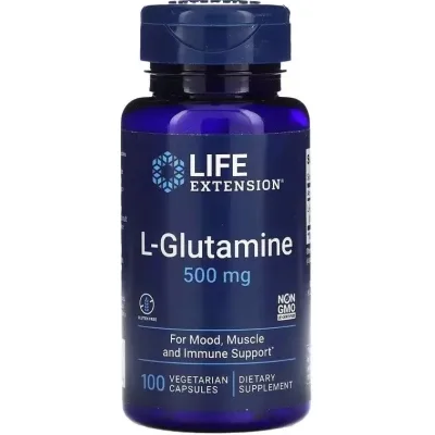 Вітамінно-мінеральний комплекс Life Extension L-глютамін, 500 мг, L-Glutamine, 100 вегетаріанських капсул (LEX-34510)