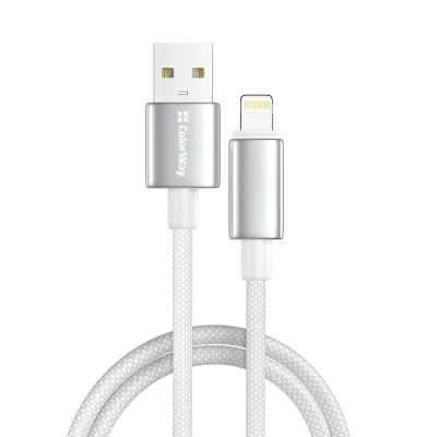 Дата кабель USB 2.0 AM to Lightning 1.0m 3A zinc alloy braided white ColorWay (CW-CBUL098-WT)