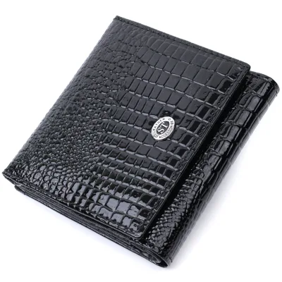 Гаманець ST Leather З натуральної лакованої шкіри Чорний (22688)