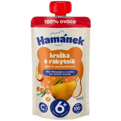 Дитяче пюре Hamanek Pouch Яблуко з грушею і обліпихою, 100 г (8595139797195)