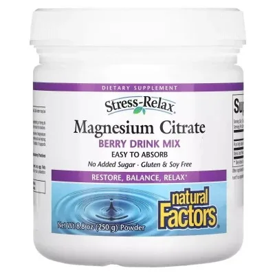 Мінерали Natural Factors Магній цитрат у порошку, смак ягід, Stress-Relax, Magnesium Citrate, 25 (NFS-03540)