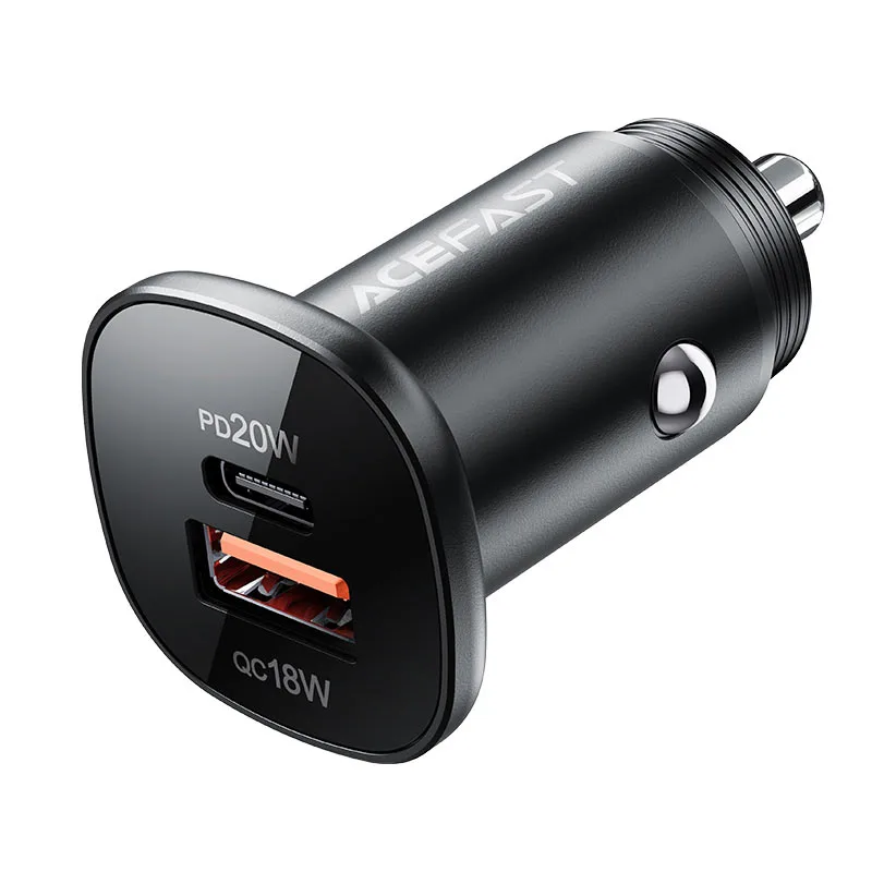 Зарядний пристрій Acefast 1xUSB-C PD20W + 1xUSB QC3.0 18W car adapter metal (6974316280330)