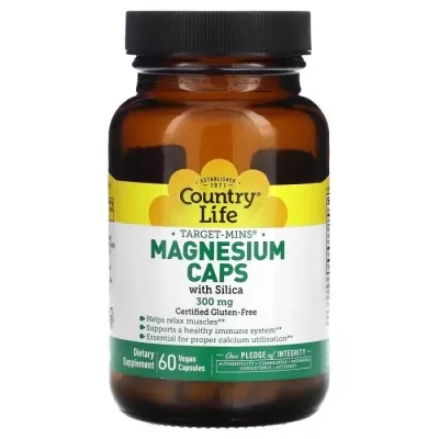Мінерали Country Life Магній з кремнієм, 300 мг, Target-Mins, Magnesium Caps with Silica, 120 вегет.¶Магній з кремнієм (CLF-02474)