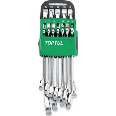 Ключ Toptul тріскачковий реверсивний 8-19мм 10шт. на холдері (GSAQ1001)