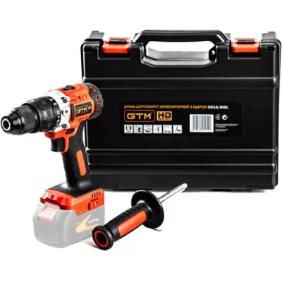 Шуруповерт GTM DSI18/80BL з ударом, 18В, 80Нм, 2шв (без АКБ та ЗП) (DSI18/80BL_BARE TOOL)