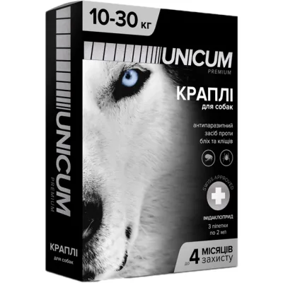 Краплі для тварин Unicum Premium від бліх та кліщів на холку для собак масою 10-30 кг/3 шт (4820150201807)