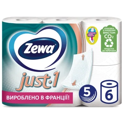 Туалетний папір Zewa Just 1 5 шарів 6 рулонів (7322541189314)
