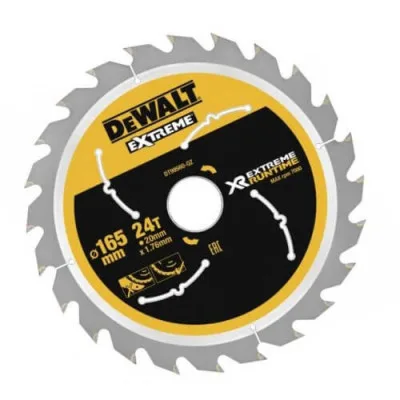 Диск пильний DeWALT EXTREME RUNTIME, 165х20 мм, 24 z (ATB+R), 10 гр., 7000 об/хв (DT99560)