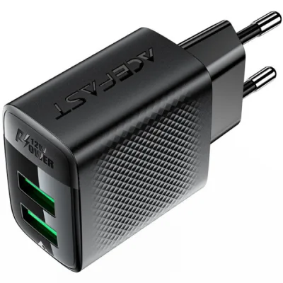 Зарядний пристрій Acefast 2xUSB 12W A86 black (6974316283270)