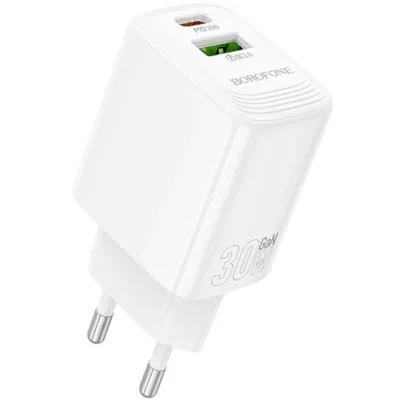 Зарядний пристрій BOROFONE BN29 Fuente 1xUSB-C PD30W + 1xUSB QC3.0 White (6941991120329)