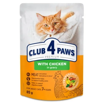 Вологий корм для кішок Club 4 Paws з куркою в соусі 7+ років 85 г (4820269144972)