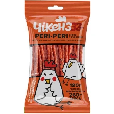 Мʼясні снеки Чікенzzz Кабаноси Peri-Peri з м'яса птиці 180 г (4820247143171)