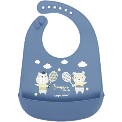 Нагрудничок Canpol babies Bonjour Paris силіконовий з кишенькою синій (74/027_blu)