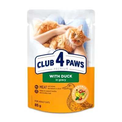 Вологий корм для кішок Club 4 Paws з качкою у соусі 85 г (4820269142503) (упаковка 24 шт)
