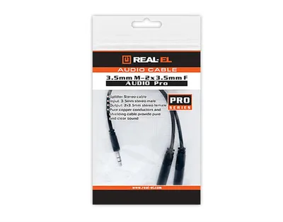 Кабель мультимедійний 3.5mm M to 2x3.5mm F 0.2m REAL-EL (EL123500039)