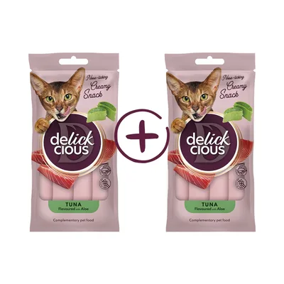 Ласощі для котів Delickcious Кремові тунець з додаванням алое 1+1 (4820269148048)