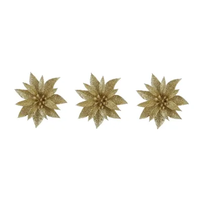 Ялинкова іграшка House Of Seasons Квітка декоративна на кліпсі золота H&S 10 см 3 шт (8720362230809)