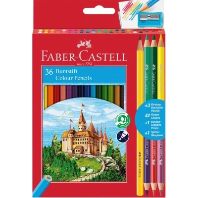 Олівці кольорові Faber-Castell Замок, двокольоров, 36 кольорів + стругачка (30455)