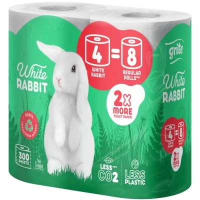 Туалетний папір Grite White Rabbit 3 шари 300 відривів 4 рулони (4770023351934)