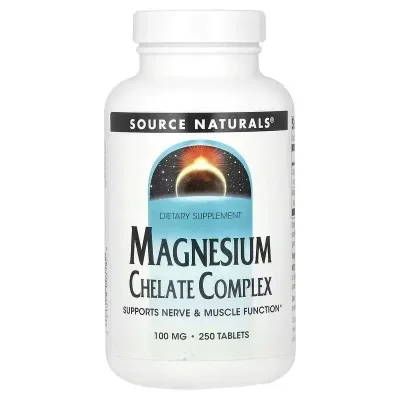 Мінерали Source Naturals Магній Хелат, 100 мг, Magnesium Chelate Complex, 250 таблеток (SNS-00318)