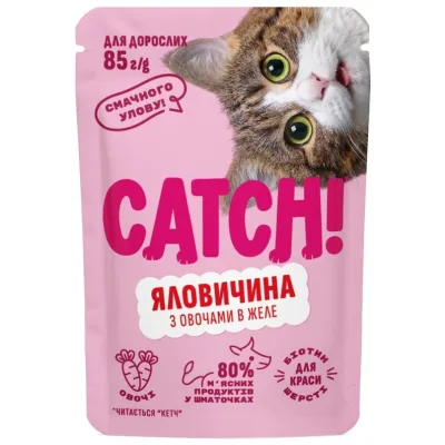 Вологий корм для кішок Catch! з яловичиною та овочами в желе 24х85 г (2700000067000)