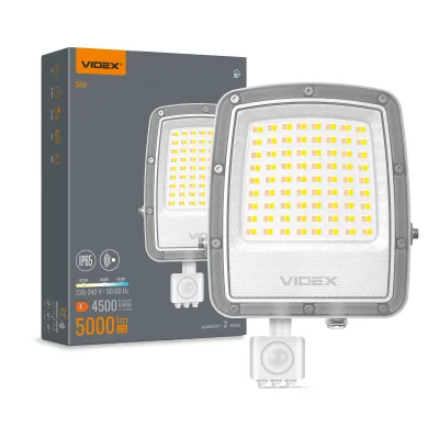 Прожектор Videx F5 50W 3000-5000-6500K з датчиком руху 230V White (VL-F5-050CW-S)
